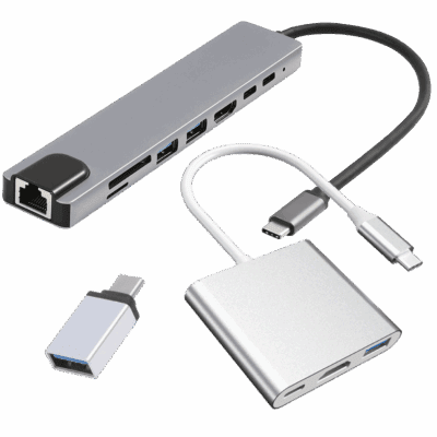 USB-C adapter til USB-A (3.0) og flere (multi) porter grå aluminium