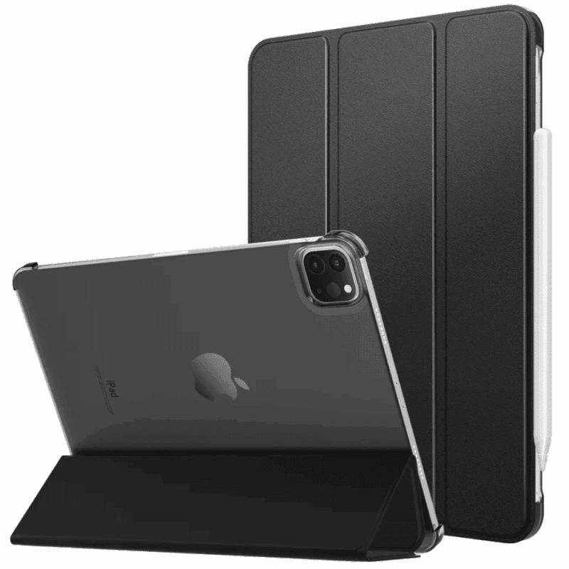 Omslag for Apple iPad PRO 12.9 2021 (5. gen) MoKo tynn, gjennomsiktig bakside Tri-fold Case BLACK