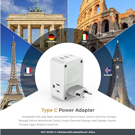 TESSAN strømplugg/adapter-US 10A med 3x230V, 2USB-A og 1USB-C - Bilde 7