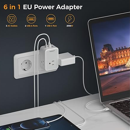 TESSAN strømplugg/adapter-US 10A med 3x230V, 2USB-A og 1USB-C - Bilde 6